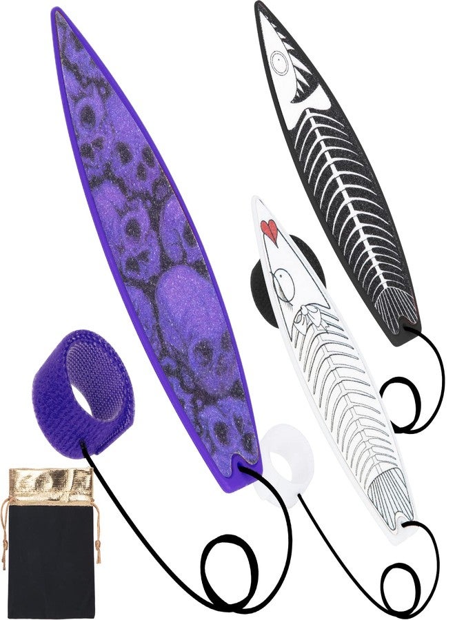 JUNIQUTE Finger Surfboard-Mini Surfboard for Kids and Surfers with Eye-catching Graphic Design and Receive Bag (3 PCS Black+White+Purple) - Image 1
